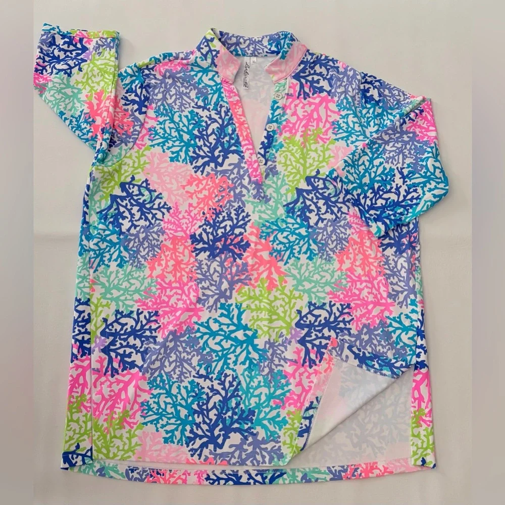 Lulu-B Women’s Top Corals Button Tunic New size XL - Picture 6 of 14